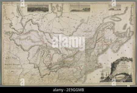 MAP of the Provinces of UPPER & LOWER CANADA with the Adjacent Parts of the UNITED STATES OF AMERICA &c.  Author  Bouchette, Joseph 119.7.3.2 tab. Place of publication: [London] Publisher: Published, as the Act directs Augst. 12th 1815 by W. Faden, Geographer to HIS MAJESTY , to HIS ROYAL HIGHNESS the PRINCE REGENT, Charing Cross, London, Date of publication: [1815.]  Item type: 1 map on 2 sheets Medium: joined, steelpate engraving with original outline colour Dimensions: 76 x 123 cm  Former owner: George III, King of Great Britain, 1738-1820 Stock Photo