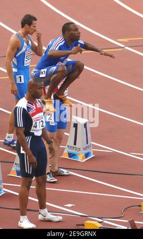 France's Ronald Pognon and British Mark Lewis-Francis compete during the 2006 European Track and Field Championships in Goteborg, Sweden, on August 7, 2006. Photo by Guibbaud-Kempinaire/Cameleon/ABACAPRESS.COM Stock Photo