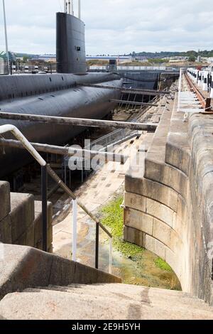 HM Submarine Ocelot, an Oberon Class Royal Navy submarine. The diesel - electric boat is now on display in dry dock at Historic Dockyard / Dockyards Chatham in Kent. UK. (121) Stock Photo