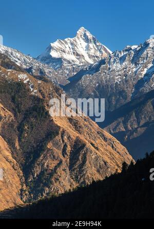 mount Nanda Devi, one of the best mounts in Indian Himalaya, seen from Joshimath Auli,  Uttarakhand, India Stock Photo