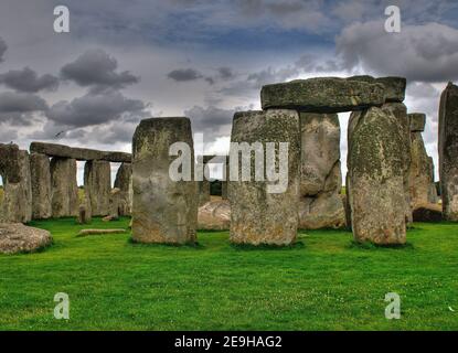 View To A Trilithon At The North East Corner Of The Prehistoric Stone Circle Stonehenge Wiltshire England On An Overcast Summer Day