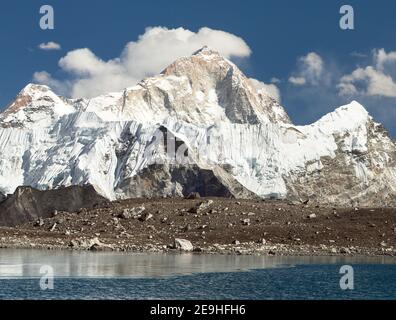 View of Mount Makalu mirroring in lake near Kongma La pass, three passes trek, way to Everest base camp, Khumbu valley, Solukhumbu, Sagarmatha nationa Stock Photo