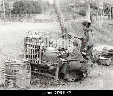 Late 19th century photograph - Two women at a Wayside Stall, Japan Stock Photo