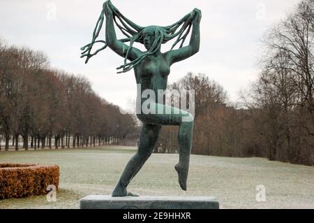 Oslo, Norway - December 2008: The Vigeland installation is located in Frogner Park in Oslo. The area covers 80 acres, with 212 sculptures by Vigeland Stock Photo
