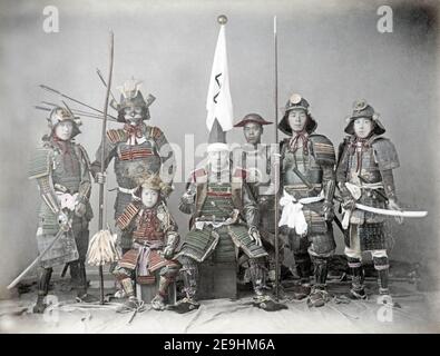 Late 19th century photograph - Japanese soldiers in armour, Japan, c.1880's, probably actors. Stock Photo