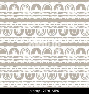 Abstract seamless pattern. Gray ovals, semicircles, rainbows, dotted lines, dots, circles and other shapes. Rough curved lines, hand drawn emulation e Stock Vector