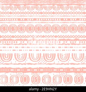 Pink white pastel abstract seamless border pattern. Hand drawn digital effect. Ovals, semicircles, rainbows, lines, dots, circles and other shapes Stock Vector