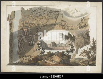 Plan of the Town of Kingston upon Thames with a Kingston from the Hill and of the Market Place taken from near the Post Office by T. Horner. Map information:  Title: Plan of the Town of Kingston upon Thames; with a Kingston from the Hill and of the Market Place taken from near the Post Office; by T. Horner. 40.15.3.11.tab. Date of publication: 1813.   Former owner: George III, King of Great Britain, 1738-1820 Stock Photo