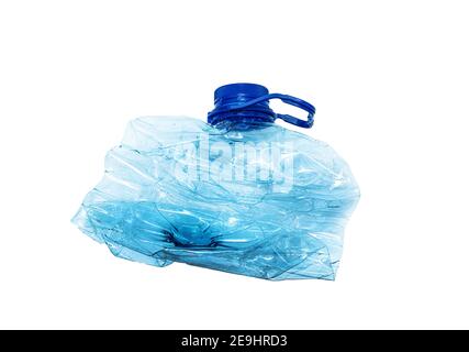 crumpled plastic bottle on white Stock Photo