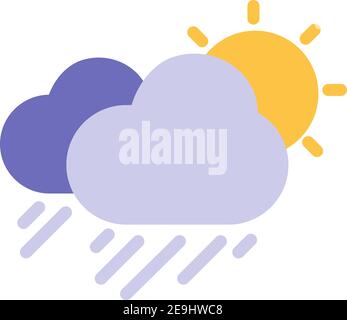 Sunny with rainy clouds, illustration, vector on white background. Stock Vector