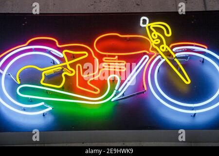 Birmingham Alabama,Barber Vintage Motorsports Museum motorcycle collection,shape neon sign, Stock Photo