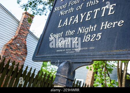Alabama Montgomery Old Alabama Town restored historical,sign Lafayette spent night here 1825, Stock Photo