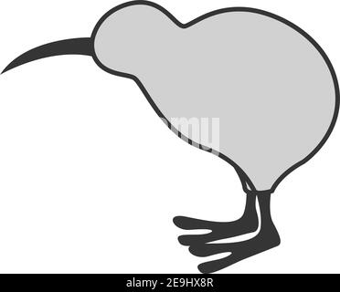 Grey Kiwi the bird, illustration, vector on white background. Stock Vector