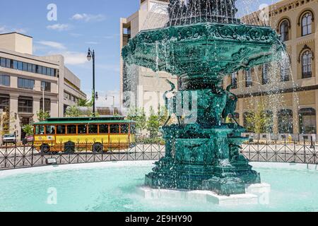 Alabama Montgomery Court Square Fountain downtown,Lightning Route GPS guided trolley Stock Photo