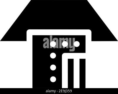 Black house with doors on the left and no windows, illustration, vector on white background. Stock Vector
