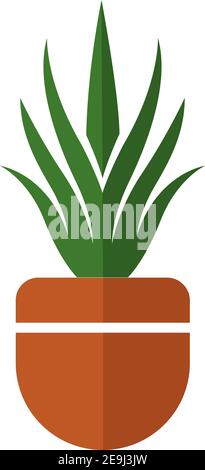 Aloe Vera in orange pot, illustration, vector on white background. Stock Vector