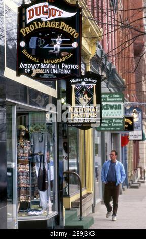 Colorful shops on Main St. in Cooperstown ,New York Stock Photo