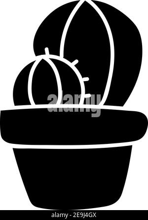 Two black cactuses in a pot, illustration, vector on white background. Stock Vector