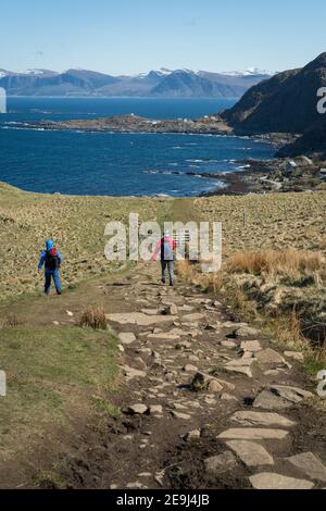 Footpath on Runde island, looking towards Flø, Norway. Stock Photo