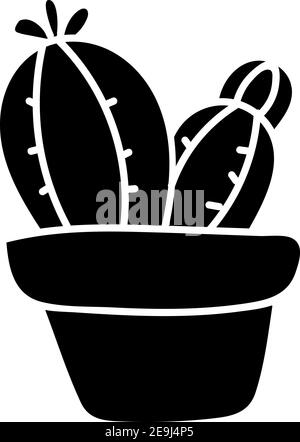 Two balck prickly cactuses with a flower in a pot, illustration, vector on white background. Stock Vector
