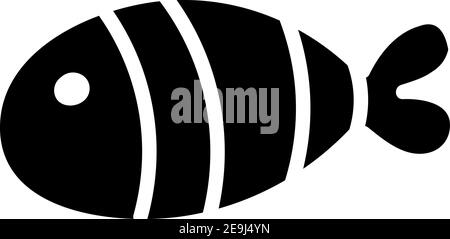 Black fat fish with three white lines over it, illustration, vector on white background. Stock Vector