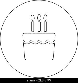 Cake with three candles, illustration, vector on white background. Stock Vector
