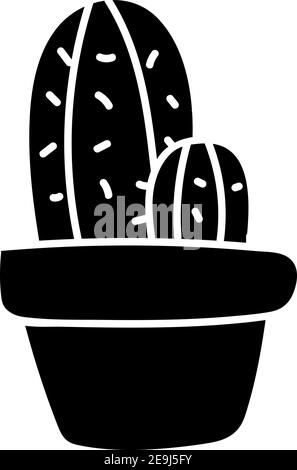 Two black prickly cactuses in a pot, illustration, vector on white background. Stock Vector