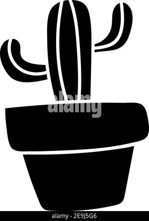Single black cactus in a black pot, illustration, vector on white background. Stock Vector