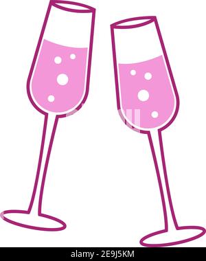Two pink champagne glasses, illustration, vector on white background. Stock Vector