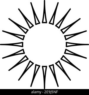 Round black sun with rays, illustration, vector on white background. Stock Vector