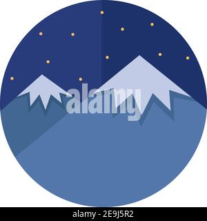 Two mountain tops covered in snow in night time, illustration, vector on white background. Stock Vector