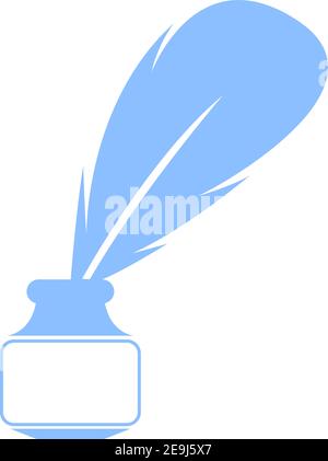 Ink in a bottle and feather pen, illustration, vector on white background. Stock Vector