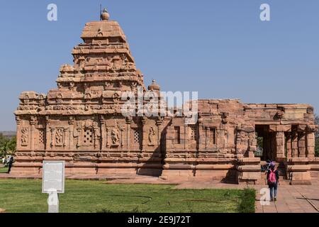 Mallikarjuna Temple elevation photo,Hindu stone temple of India in Pattadakal Karnataka . Stock Photo