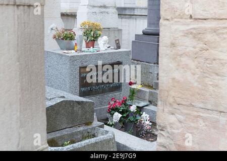 Paris, France Jim Morrison's Grave in the Pere Lachaise Cemetary Stock Photo