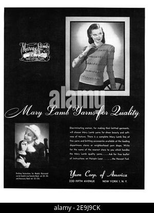 1947 Yarn Corp of America 'Mary Lamb Hand Knitting Yarns' Advertisement, retouched and restored, A3+, poster quality 600dpi