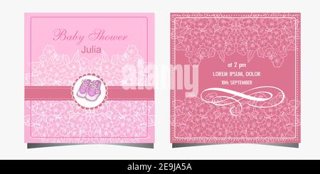 Postcard Baby shower card with  girl's slippers Stock Vector