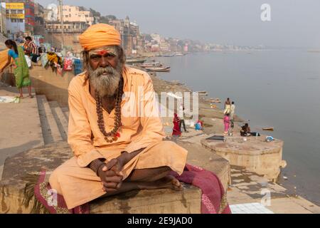 Portrait of a Holy Man or Yogi, also know as Sadhu. Stock Photo