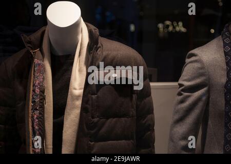 Umea, Norrland Sweden - October 21, 2019: elegant winter clothes for men Stock Photo