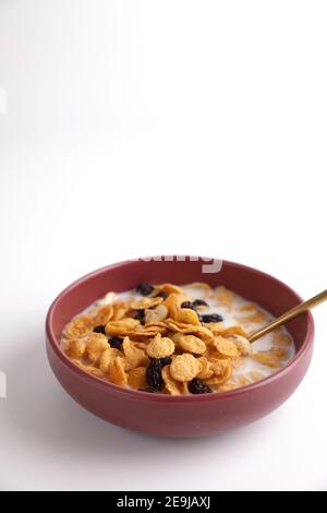 Cereal dessert with corn oat and dry fruits isolated in white background Stock Photo