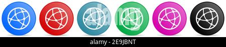 Social, internet, communication, global technology vector icons, set of circle gradient buttons in 6 colors options for webdesign and mobile applicati Stock Vector