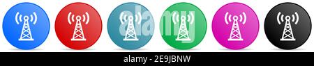 Antenna, network vector icons, set of circle gradient buttons in 6 colors options for webdesign and mobile applications Stock Vector