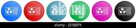 Heat pump vector icons, set of circle gradient buttons in 6 colors options for webdesign and mobile applications Stock Vector