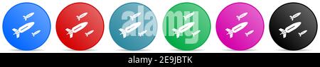 Missile, rocket, weapon, war vector icons, set of circle gradient buttons in 6 colors options for webdesign and mobile applications Stock Vector