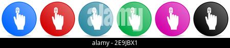 Oximeter, blood saturation monitor vector icons, set of circle gradient buttons in 6 colors options for webdesign and mobile applications Stock Vector