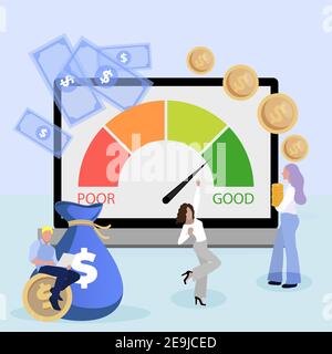 Excellent credit score to get bank loan to do business. Vector loan rating, score credit excellent, financial bank report illustration Stock Vector