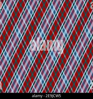 Rhombic seamless vector pattern as a tartan plaid mainly in red, magenta and turquoise hues, texture for flannel shirt, plaid, tablecloths, clothes, b Stock Vector