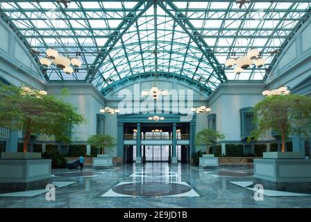 The Winter Garden, the architectural highlight of the Harold Washington Library Center in Chicago, Illinois. Stock Photo