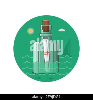 Message Bottle Seaside Icon in Line Art Stock Vector