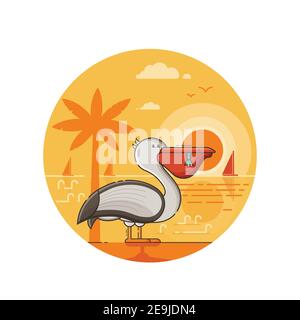 Summer Pelican Seaside Icon in Line Art Stock Vector