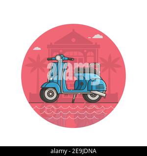 Blue Scooter Seaside Icon in Line Art Stock Vector